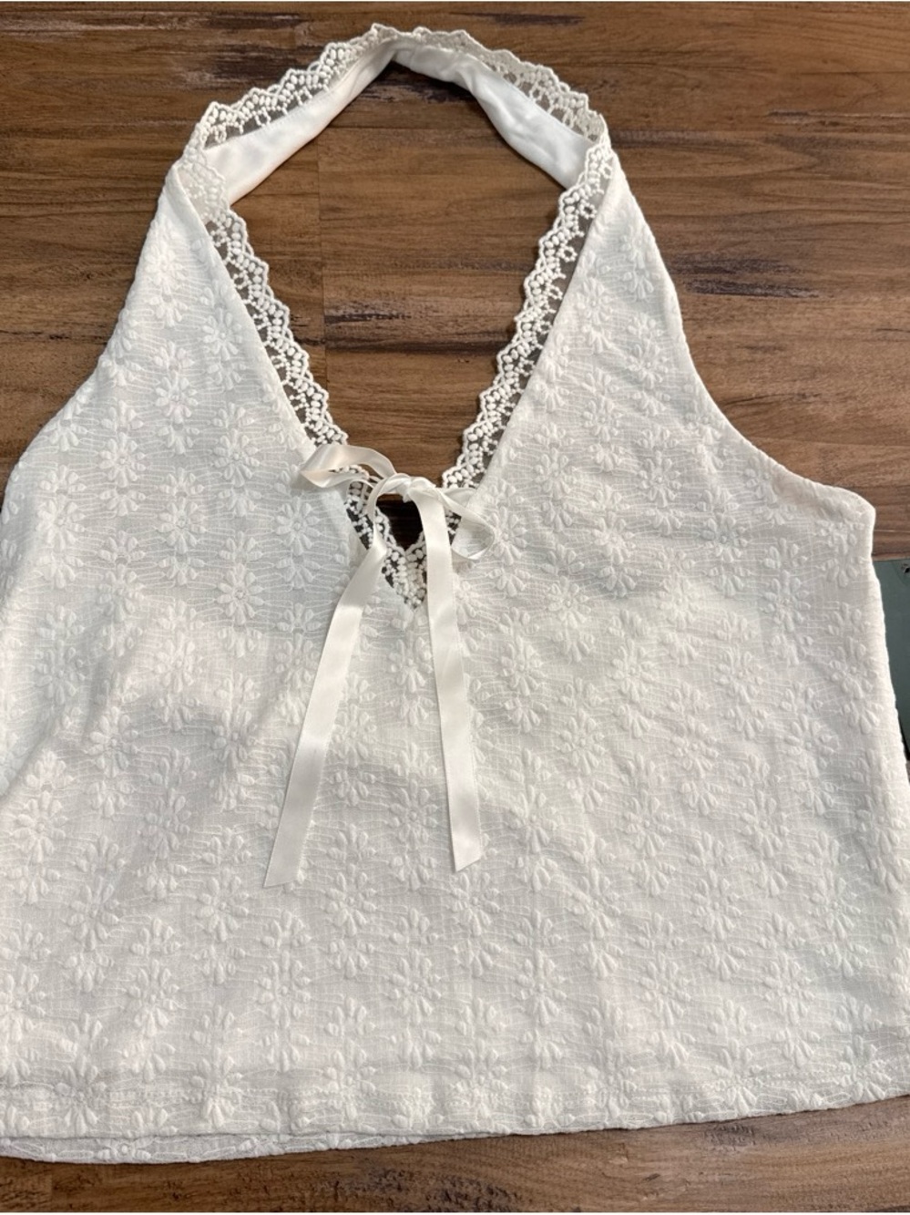 Women's White Lace-Trim Halter Top